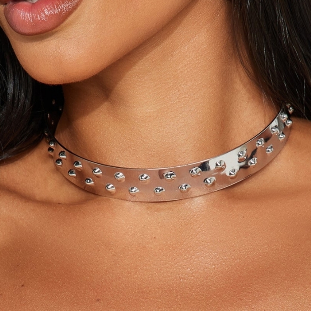 Fashion Nova Silver Studded Choker Necklace